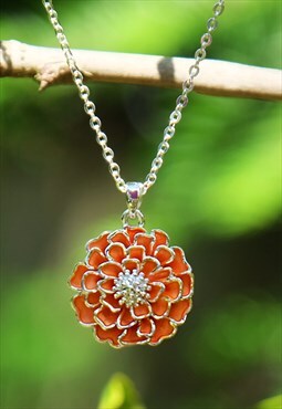 Marigold Orange Flower Pendant Necklace