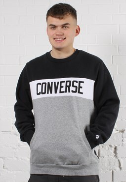 Vintage Converse Sweater in Black & Grey with Logo Medium