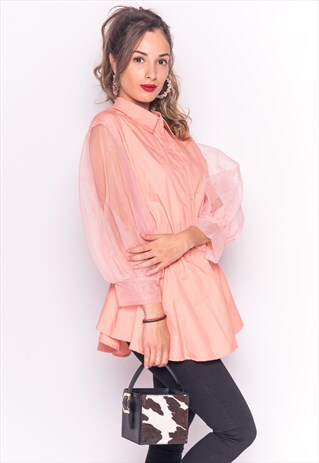 SHIRT WITH ORGANZA SLEEVES IN PEACH