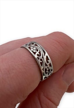 Vintage Silver Ring chunky Band abstract floral cutout