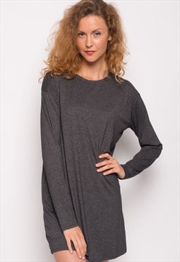 Soft cottone blend Long T-shirt dress top in grey color