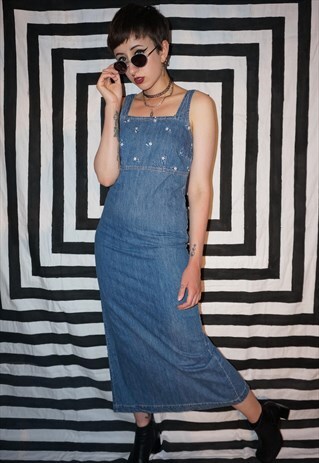 VINTAGE 90'S FLORAL EMBROIDERED DENIM MAXI DRESS