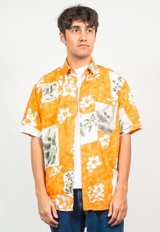 HAWAIIAN ORANGE FLORAL SHIRT
