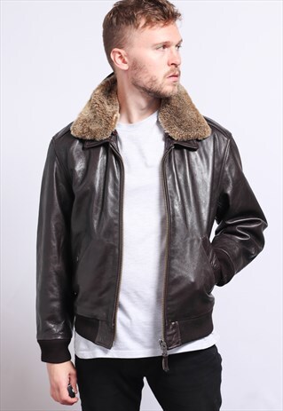 VINTAGE LEATHER AVIATOR FLEECE JACKET