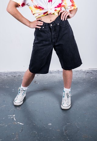 VINTAGE 1990S BLACK HIGH-WAISTED DENIM SHORTS