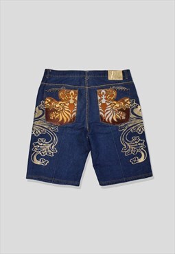 Vintage Embroidered Hip-Hop Baggy Denim Shorts