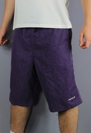 VINTAGE REEBOK SHORTS IN PURPLE WITH POCKETS, EMBROIDERED LO