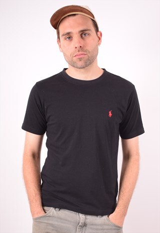 POLO RALPH LAUREN MENS VINTAGE T-SHIRT TOP MEDIUM BLACK 90S