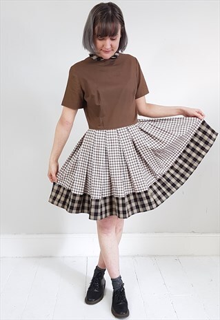 VINTAGE 60'S REWORKED GINGHAM TARTAN ROUND COLLAR DRESS
