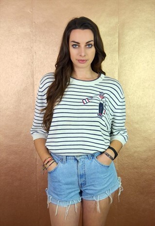 90S VINTAGE ST MICHAEL SHORT SLEEVE STRIPED SAILOR JUMPER