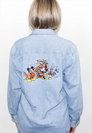 VINTAGE MICKEY MOUSE DISNEY EMBROIDERED DENIM SHIRT