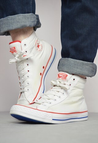VINTAGE 90S CONVERSE WHITE HI-TOPS TRAINER SNEAKERS FESTIVAL