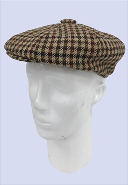 Brown Vintage Flat Cap Mens Tartan Check Pattern 