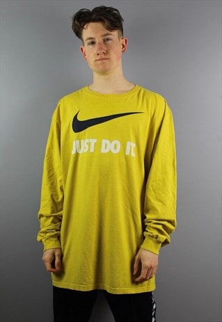 VINTAGE NIKE LONGSLEEVE T-SHIRT IN YELLOW WITH PRINTING