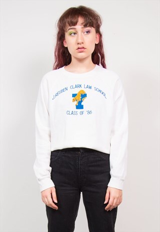 VINTAGE 90'S WHITE LAW SCHOOL EMBROIDERED USA SWEATSHIRT