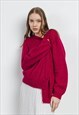 VINTAGE RELAXED FIT DEEP V-NECK WOMEN CARDIGAN IN PURPLE M