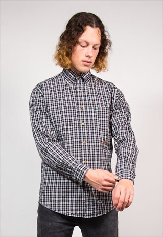90'S VINTAGE TOMMY HILFIGER NAVY CHECK PATTERN SHIRT