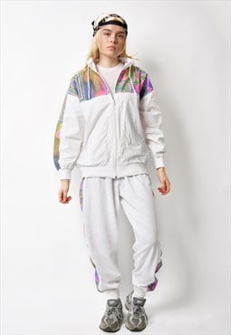 80s vintage tracksuit set in white multi colour women Retro