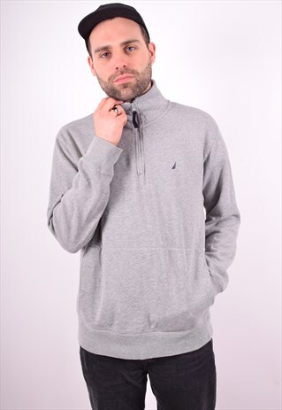 NAUTICA MENS VINTAGE SWEATSHIRT JUMPER LARGE GREY 90'S
