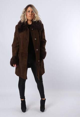 FAUX SHEEPSKIN SUEDE LEATHER COAT SHORT JACKET UK 16 (CHDC)