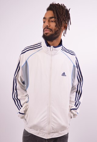 ADIDAS MENS VINTAGE TRACKSUIT TOP JACKET LARGE WHITE 90S