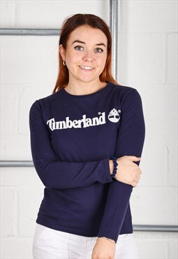 Vintage Timberland Top in Navy Long Sleeve Cropped Tee Small