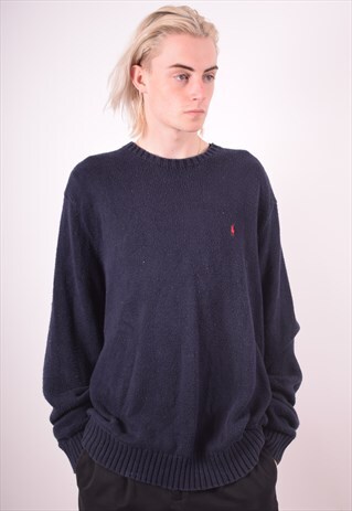 POLO RALPH LAUREN MENS VINTAGE JUMPER SWEATER XXL NAVY 90S