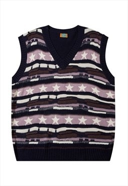 Star print sleeveless sweater striped knitwear gilet jumper