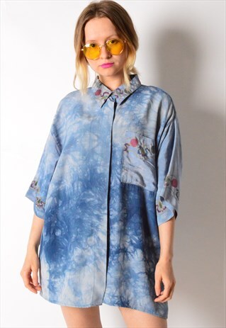 VINTAGE 90S BLUE TIE DYE SUMMER FESTIVAL SHIRT