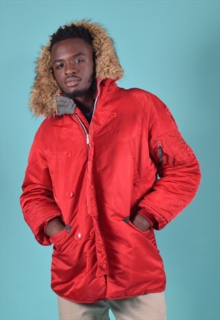 VINTAGE ALPHA INDUSTRIES RED PARKA COAT