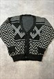 VINTAGE KNITTED CARDIGAN ABSTRACT PATTERNED GRANDAD SWEATER