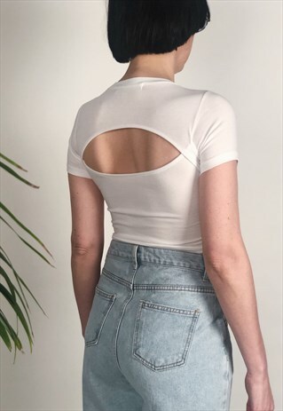 WHITE PEEK BACK SHORT SLEEVE TEE