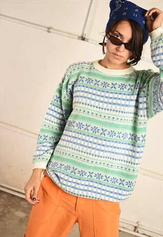 VINTAGE 90S SLOUCHY FESTIVAL GARM FAIR ISLE KNIT JUMPER