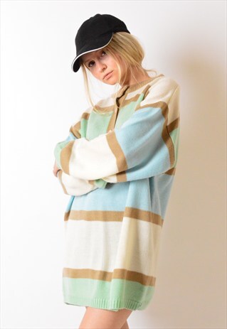 VINTAGE 90S PASTEL KNIT COLOUR BLOCK 1/4 BUTTON JUMPER
