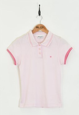  Vintage Women's Champion Polo T-Shirt Pink Medium