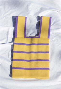 Yellow and Lilac Stripe Mini Knit Shopper Tote Knot Bag