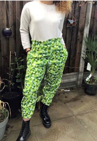 Handmade geometric print trousers green Street 