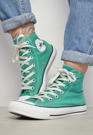 VINTAGE 90S CONVERSE GREEN HI-TOPS TRAINERS SNEAKERS PREPPY