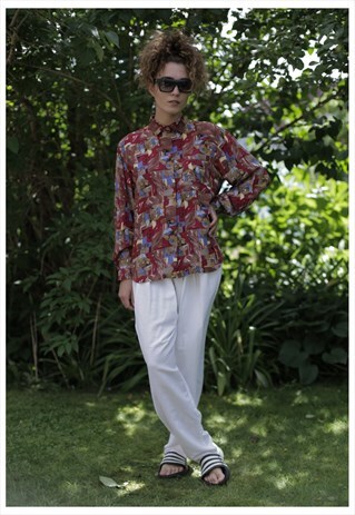 VINTAGE 80'S MULTICOLOR PATTERNED LONG SLEEVED SHIRT