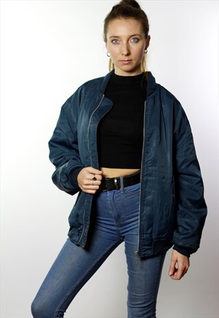 VINTAGE 90S OVERSIZE BOMBER JACKET BLUE WOMEN
