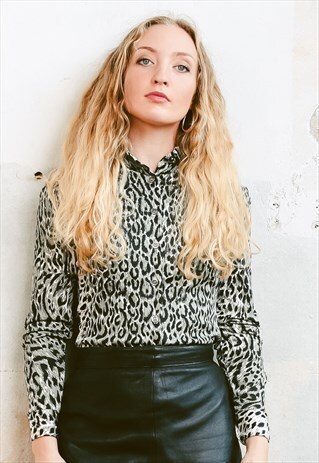 VINTAGE 80S POINTY COLLAR LEOPARD PRINT SHIRT