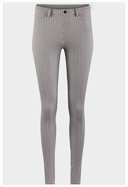 Grey & White Stripes Bodycon Jegging Belt Loops Trouser Pant