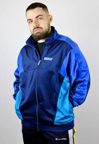 VINTAGE NIKE TRACK TOP JACKET BIG LOGO BLUE SIZE XL