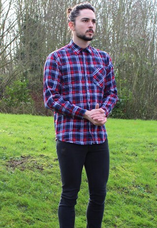 VINTAGE 90S USA CHECKED FLANNEL SHIRT - SMALL