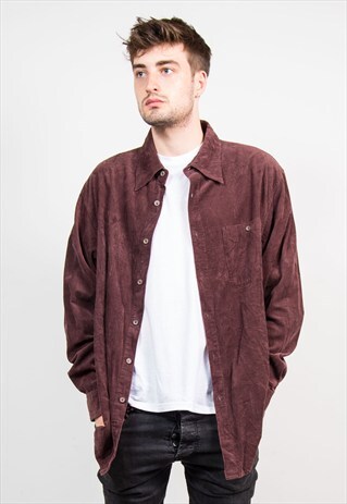 VINTAGE 90'S BROWN CORD LONG SLEEVE SHIRT