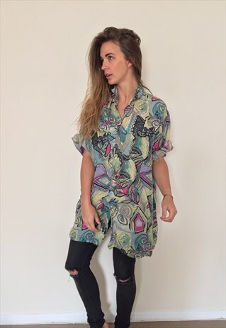 CRAZY PATTERNED VINTAGE RETRO FESTIVAL OVERSIZED SHIRT