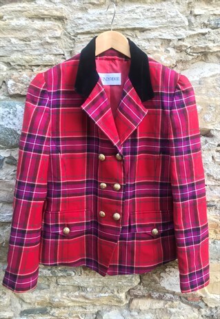 VINTAGE 80'S PURPLE PLAID TARTAN BLAZER SUIT CO-ORD SUIT