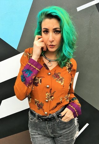 VINTAGE BURNT ORANGE BUTTON UP TOP