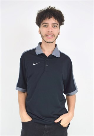 VINTAGE 90'S NIKE BLACK & GREY SHORT SLEEVED POLO SHIRT