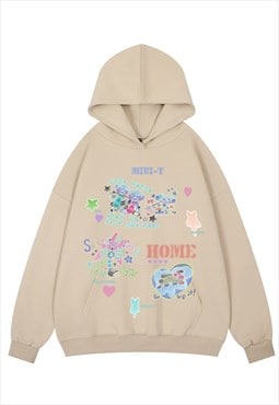 Pop art hoodie anime pullover grunge cartoon top in cream